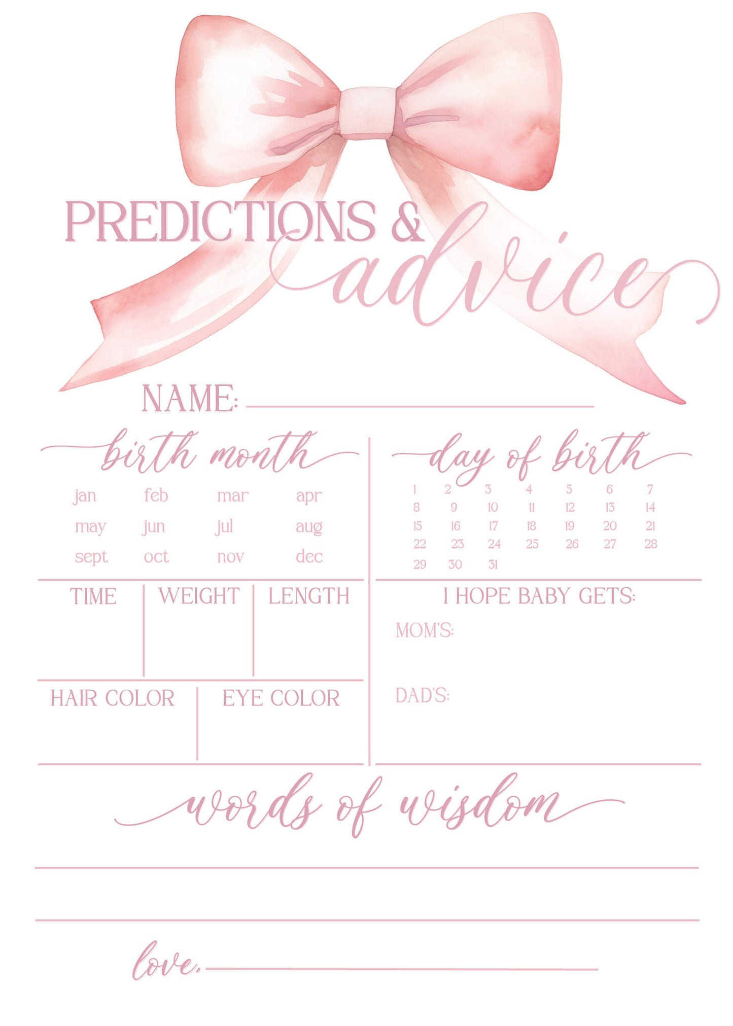 Bow Baby Shower Games - Free Baby Shower Digital Download
