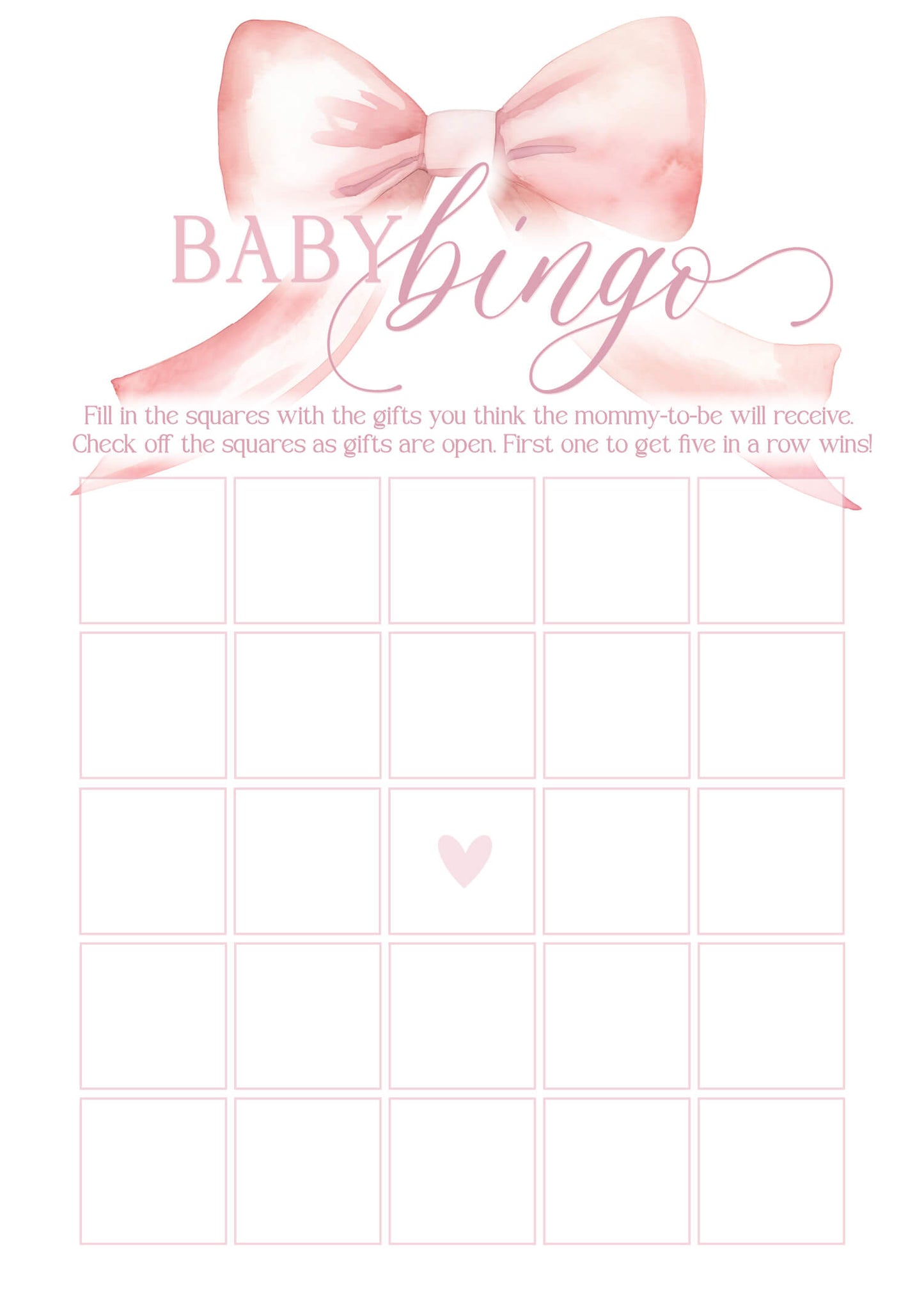 Bow Baby Shower Games - Free Baby Shower Digital Download
