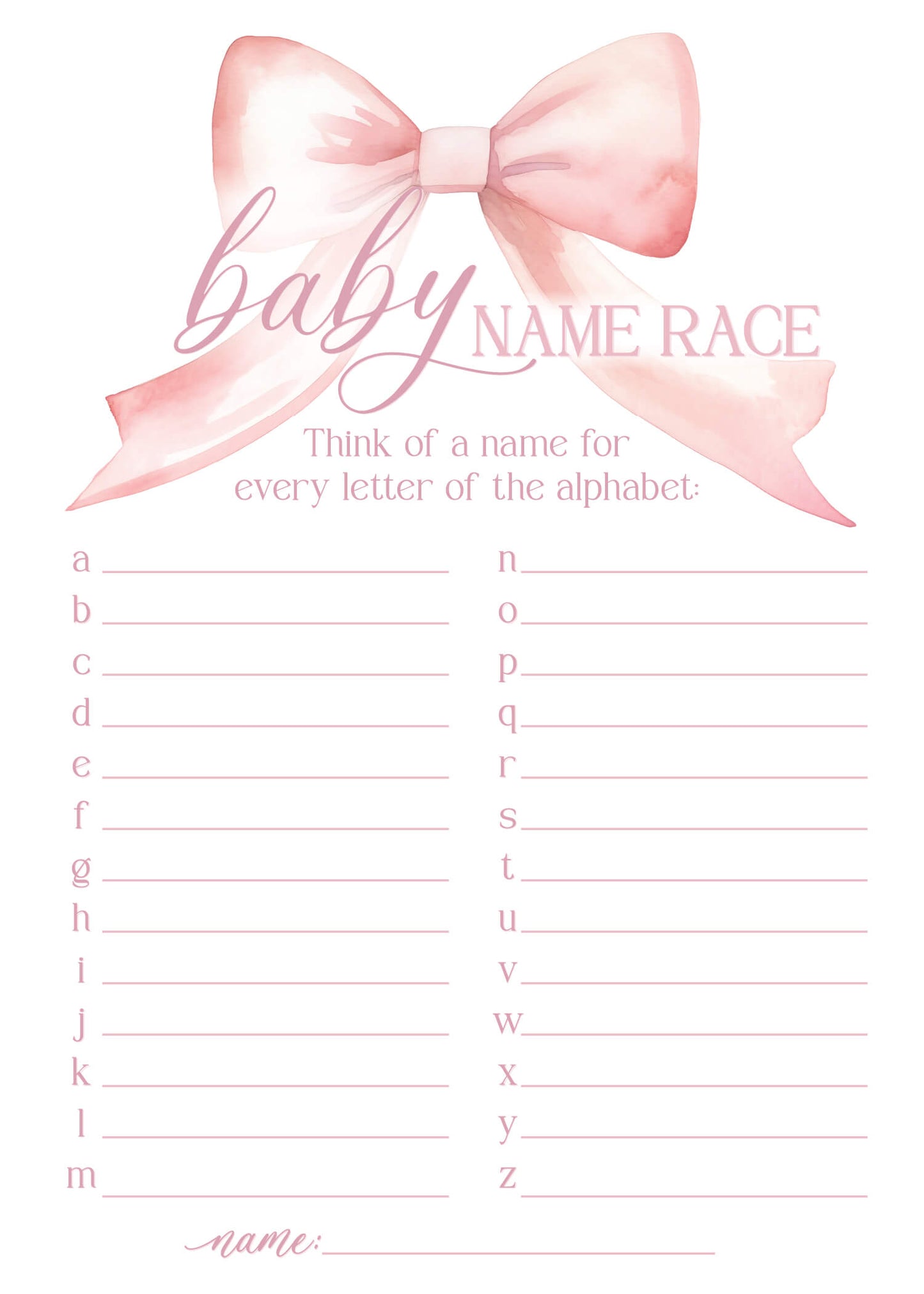 Bow Baby Shower Games - Free Baby Shower Digital Download