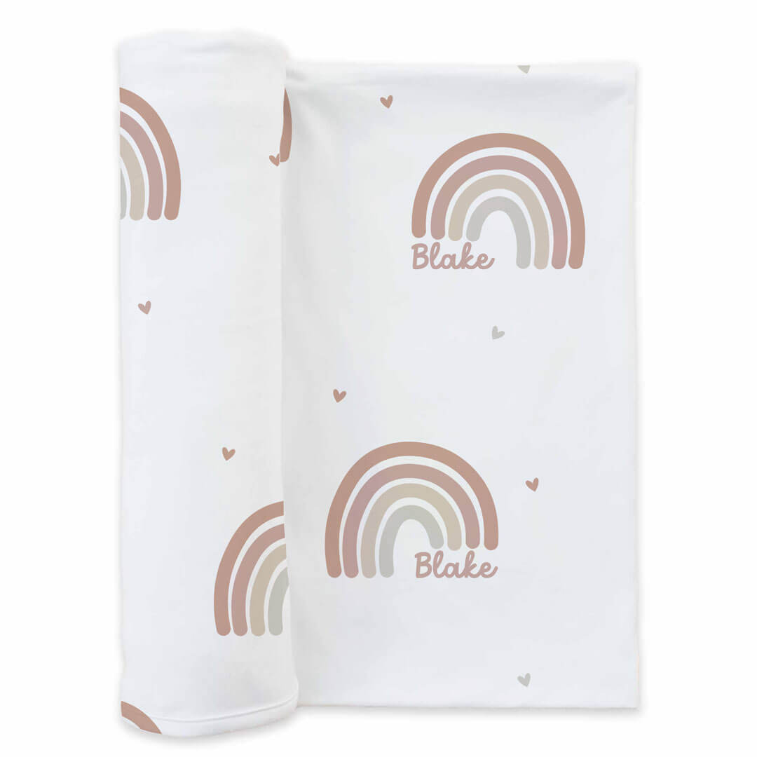 Neutral Rainbow Personalized Baby Name Swaddle