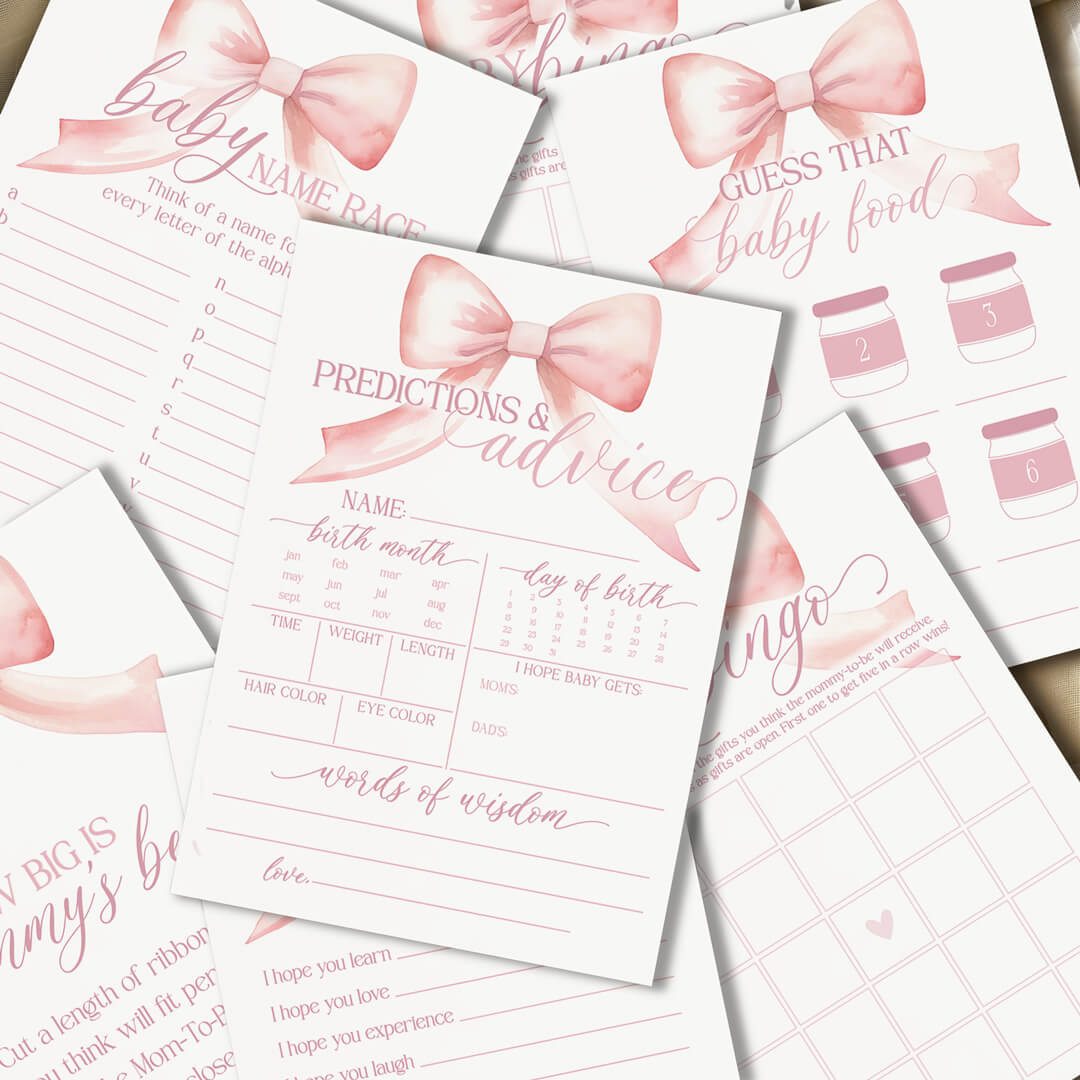 Bow Baby Shower Games - Free Baby Shower Digital Download