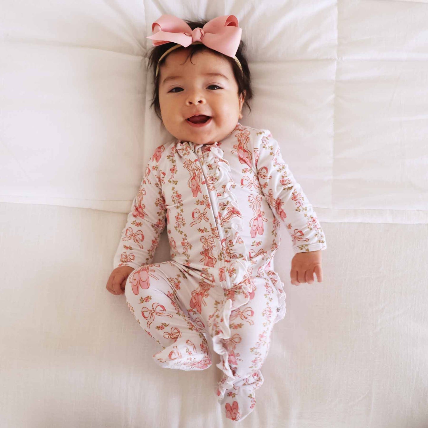 Ballet Blossoms Ruffle Zipper Footie