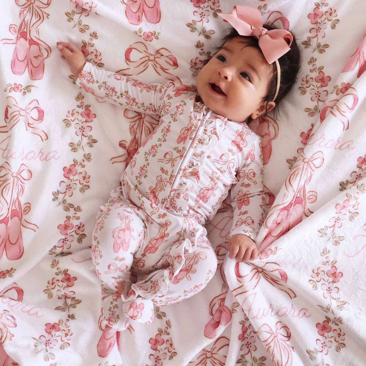 Ballet Blossoms Ruffle Zipper Footie