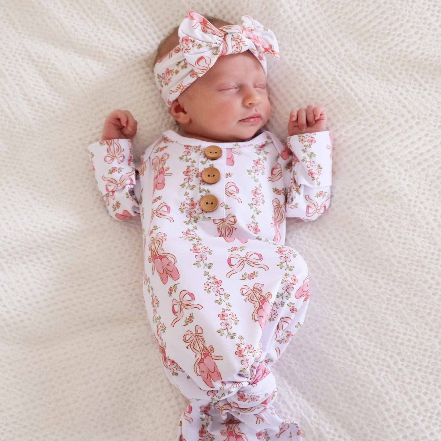 Ballet Blossoms Newborn Baby Knot Gown & Hat Set