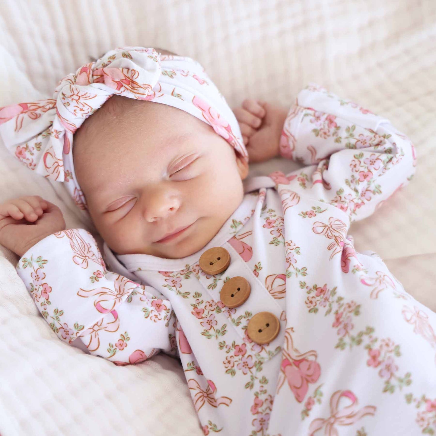 Ballet Blossoms Newborn Baby Knot Gown & Hat Set