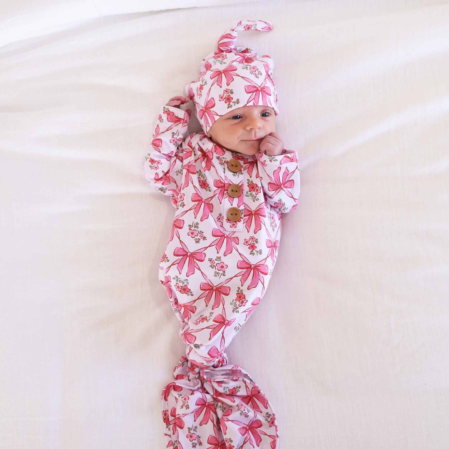 Bow Besties Newborn Baby Knot Gown & Hat Set
