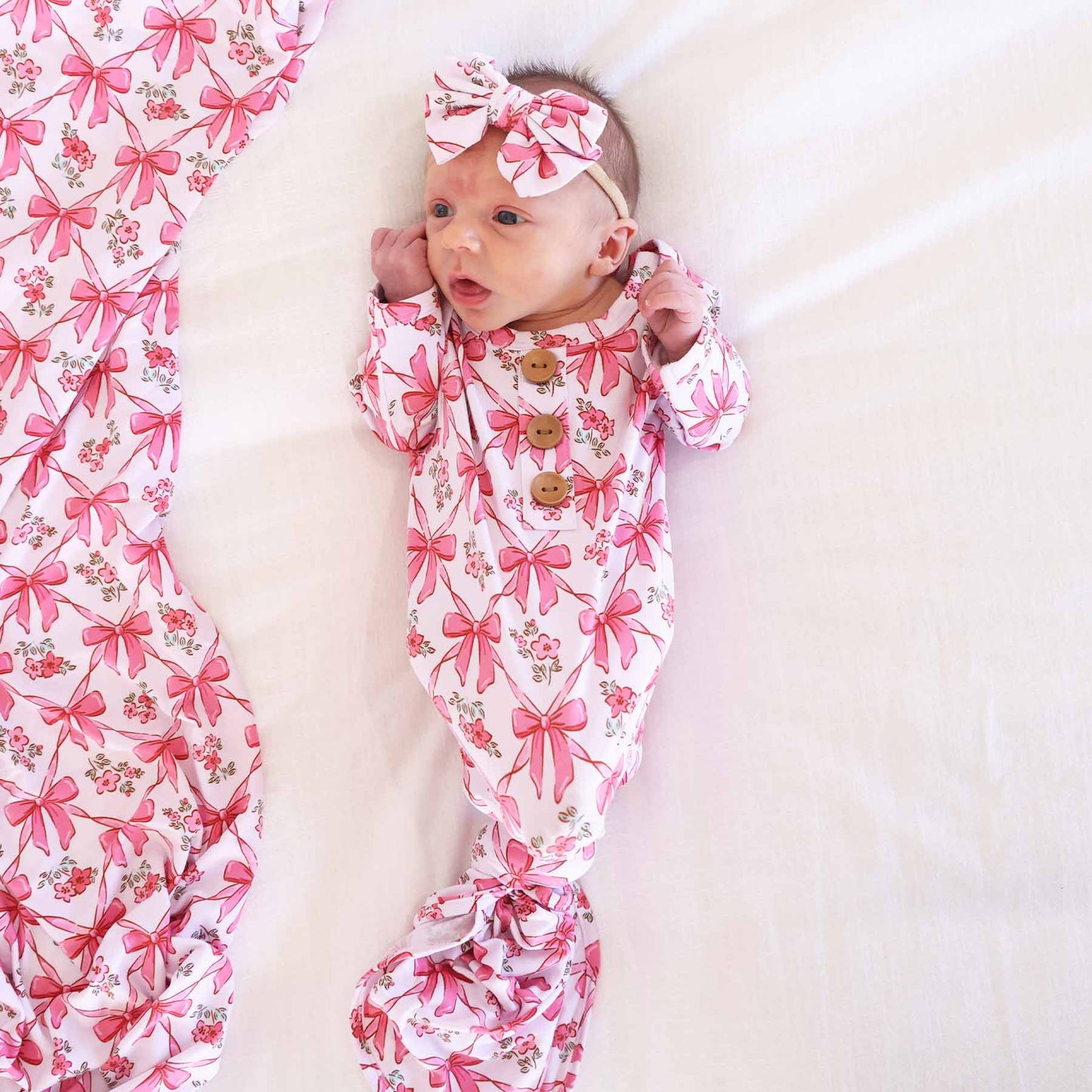 Bow Besties Newborn Baby Knot Gown & Hat Set