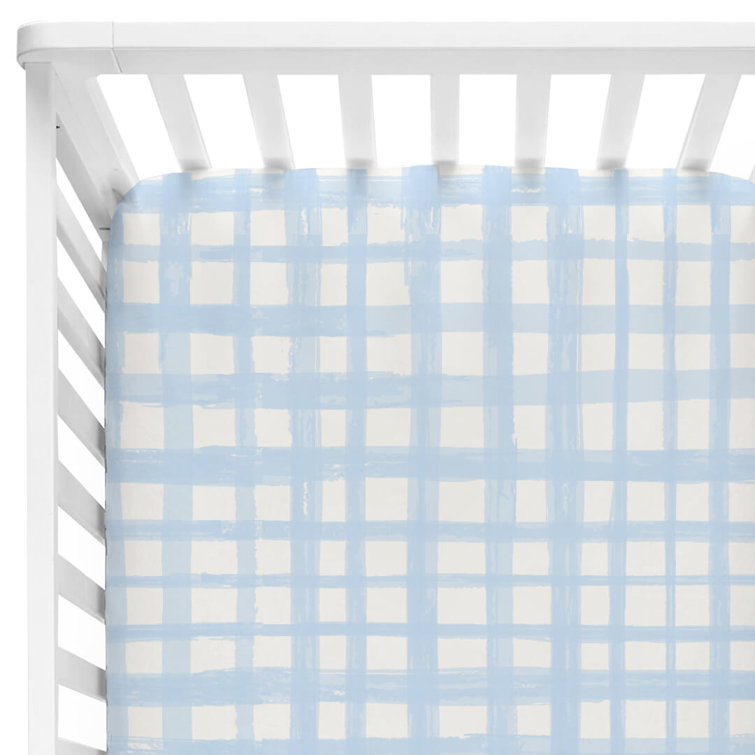Baby Blue Plaid Crib Sheet