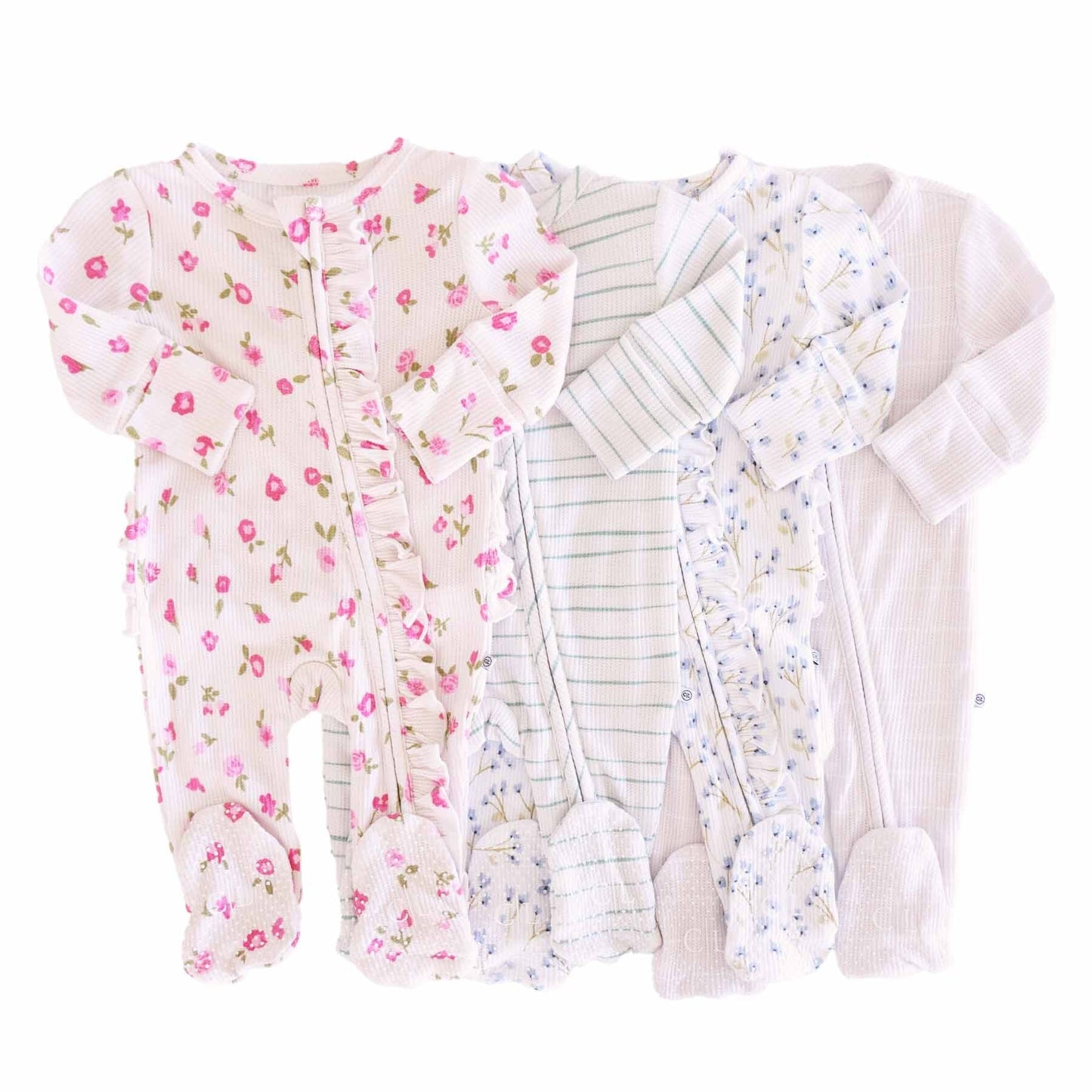 Bamboo Waffle Zipper Footies | Printed