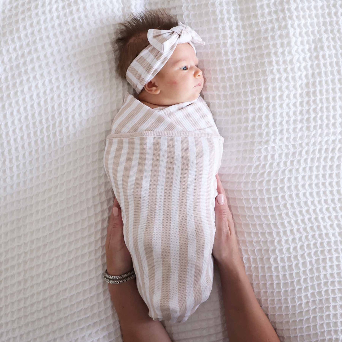 Latte Stripes Waffle Oversized Swaddle Blanket