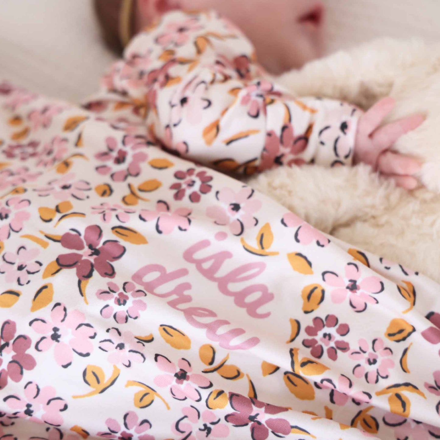 Mauvelous Meadow Personalized Swaddle Blanket