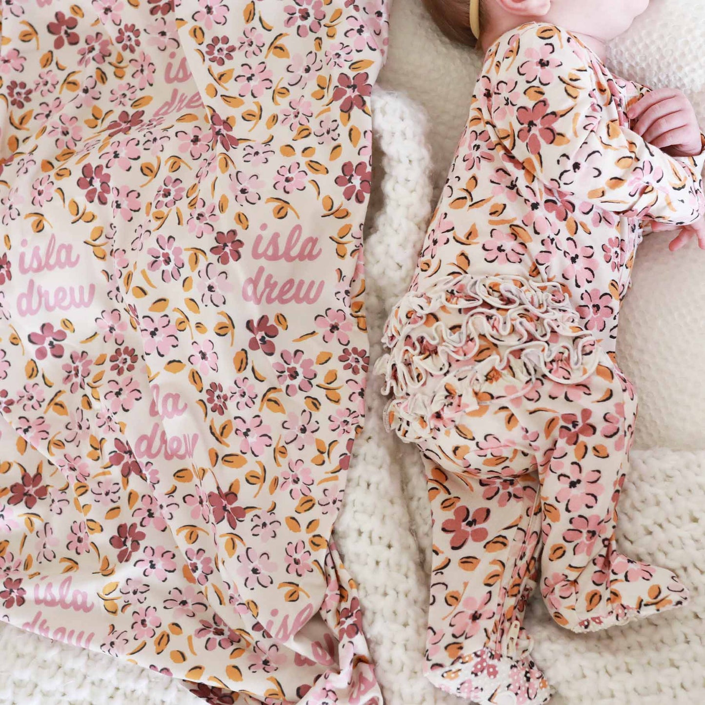 Mauvelous Meadow Personalized Swaddle Blanket