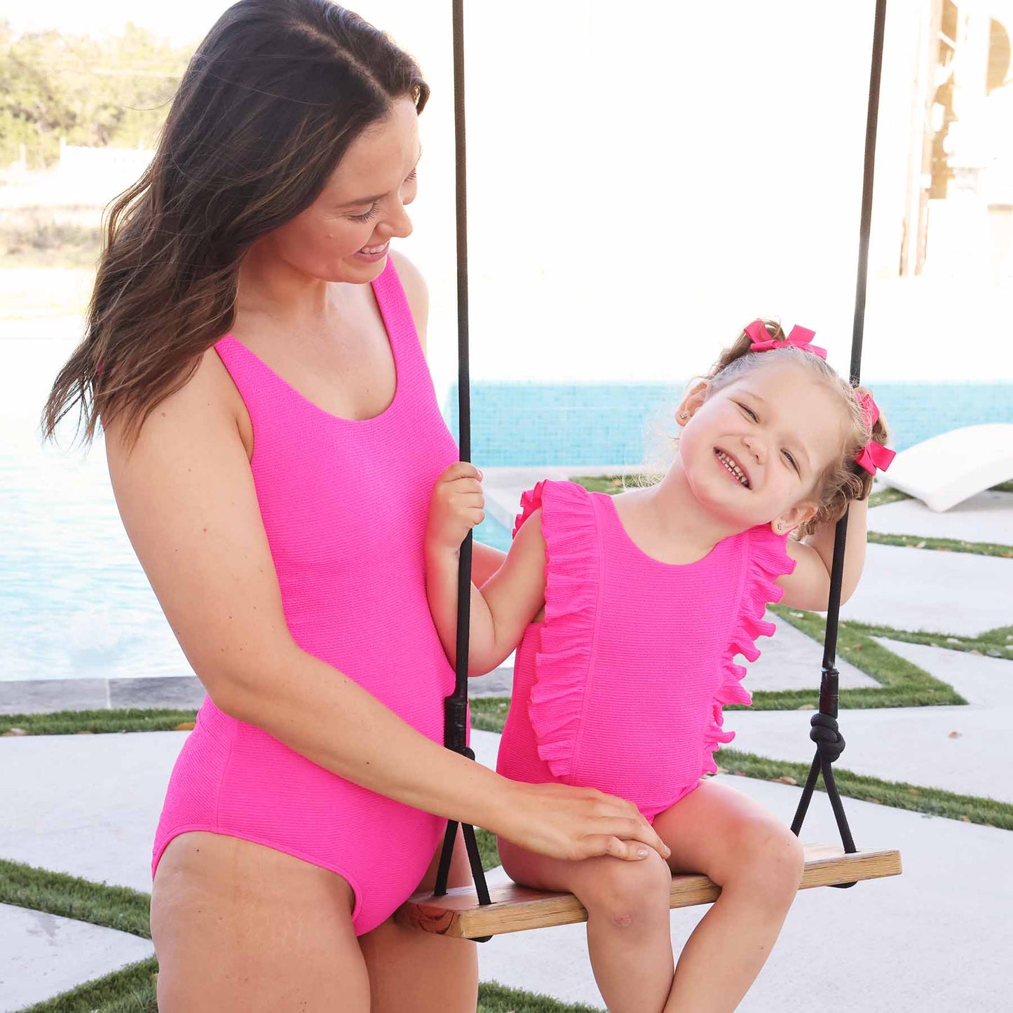 Women's Crinkle One-Piece Swimsuit | Neon Pink