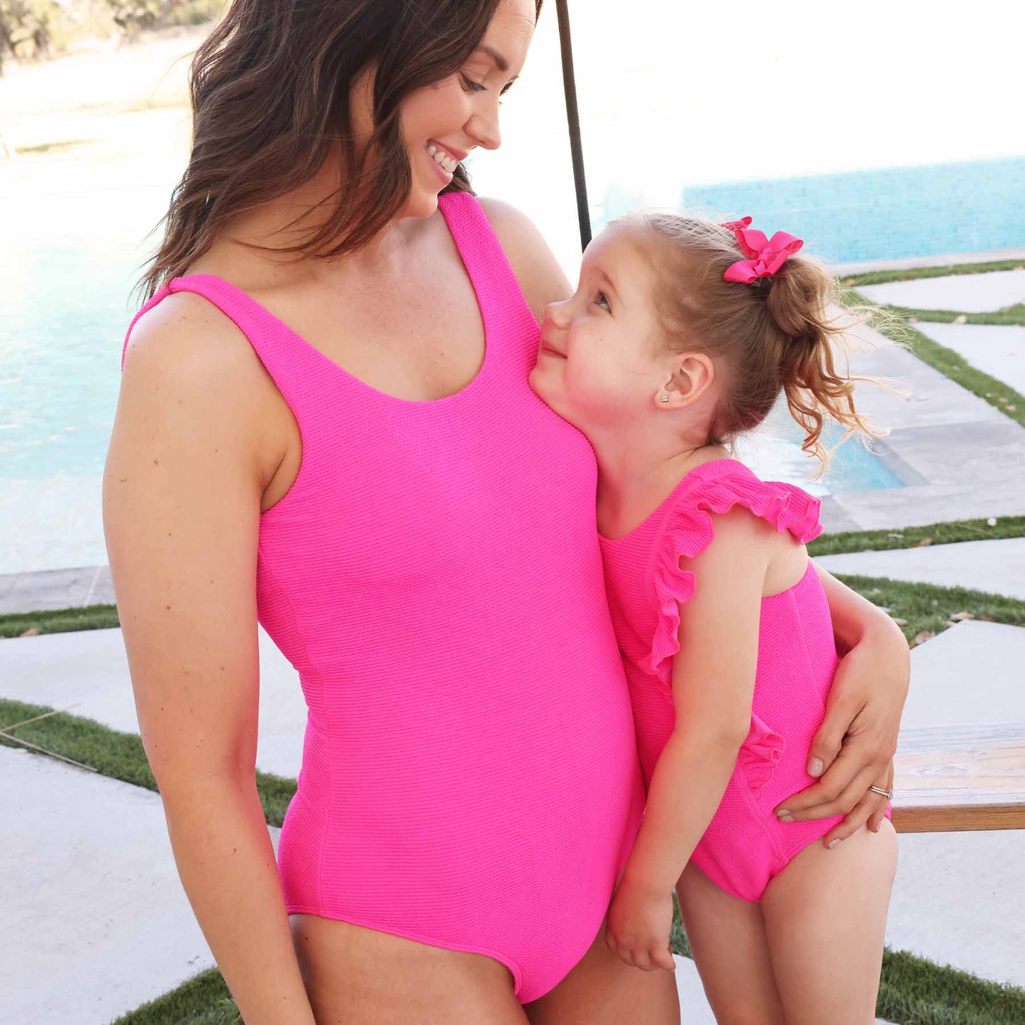 Women's Crinkle One-Piece Swimsuit | Neon Pink
