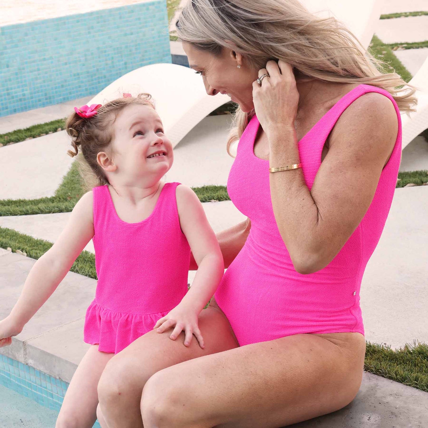 Women's Crinkle One-Piece Swimsuit | Neon Pink