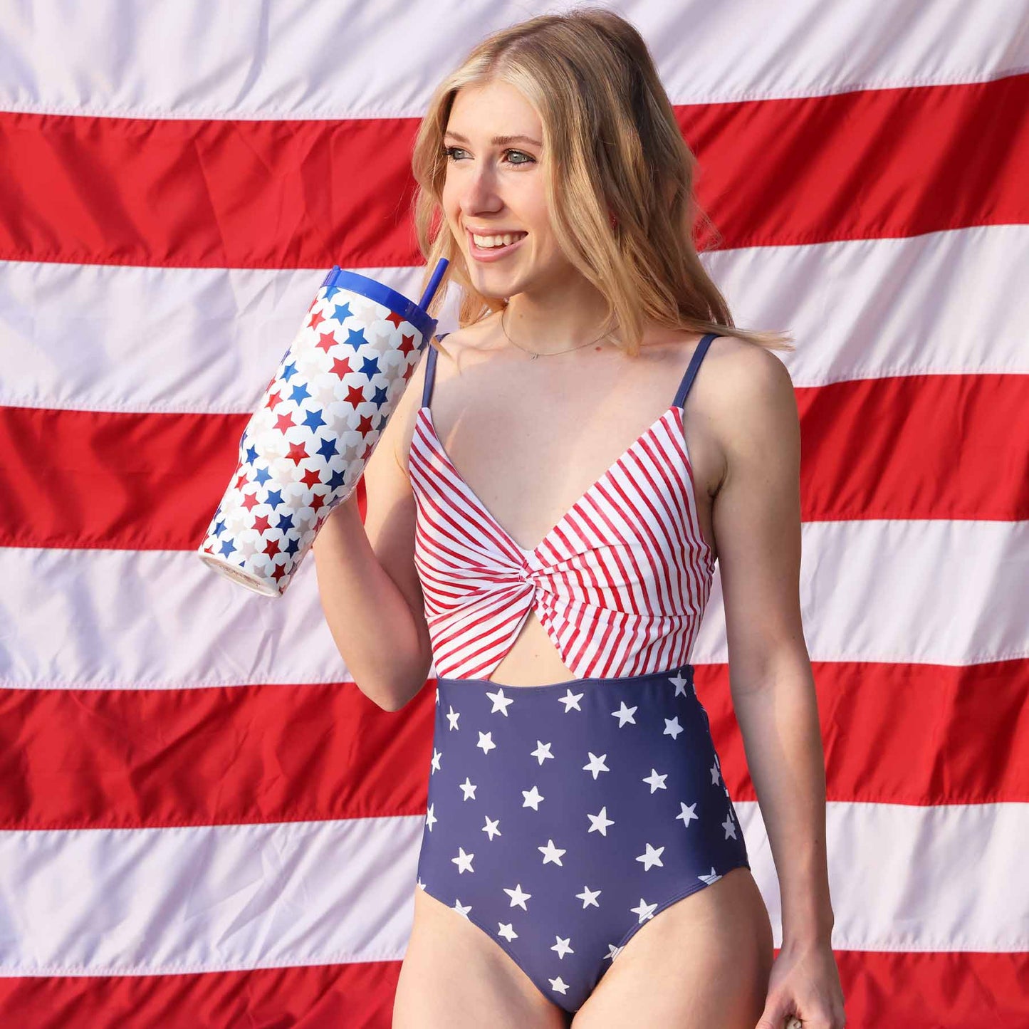 Women's Ruched Cutout One-Piece Swimsuit | Star-Spangled Summer