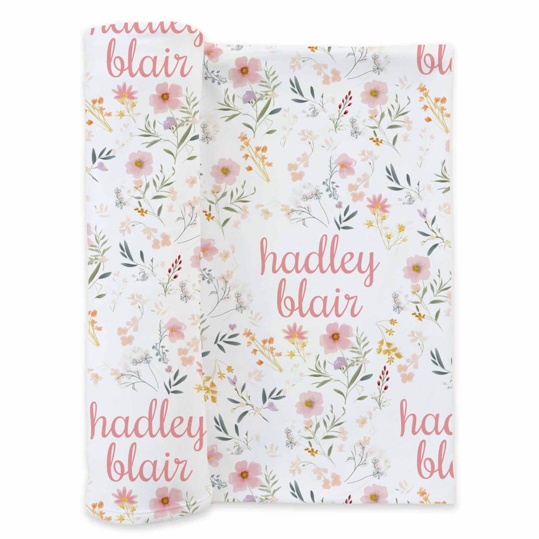 Winnie's Wildflowers Personalized Swaddle Blanket