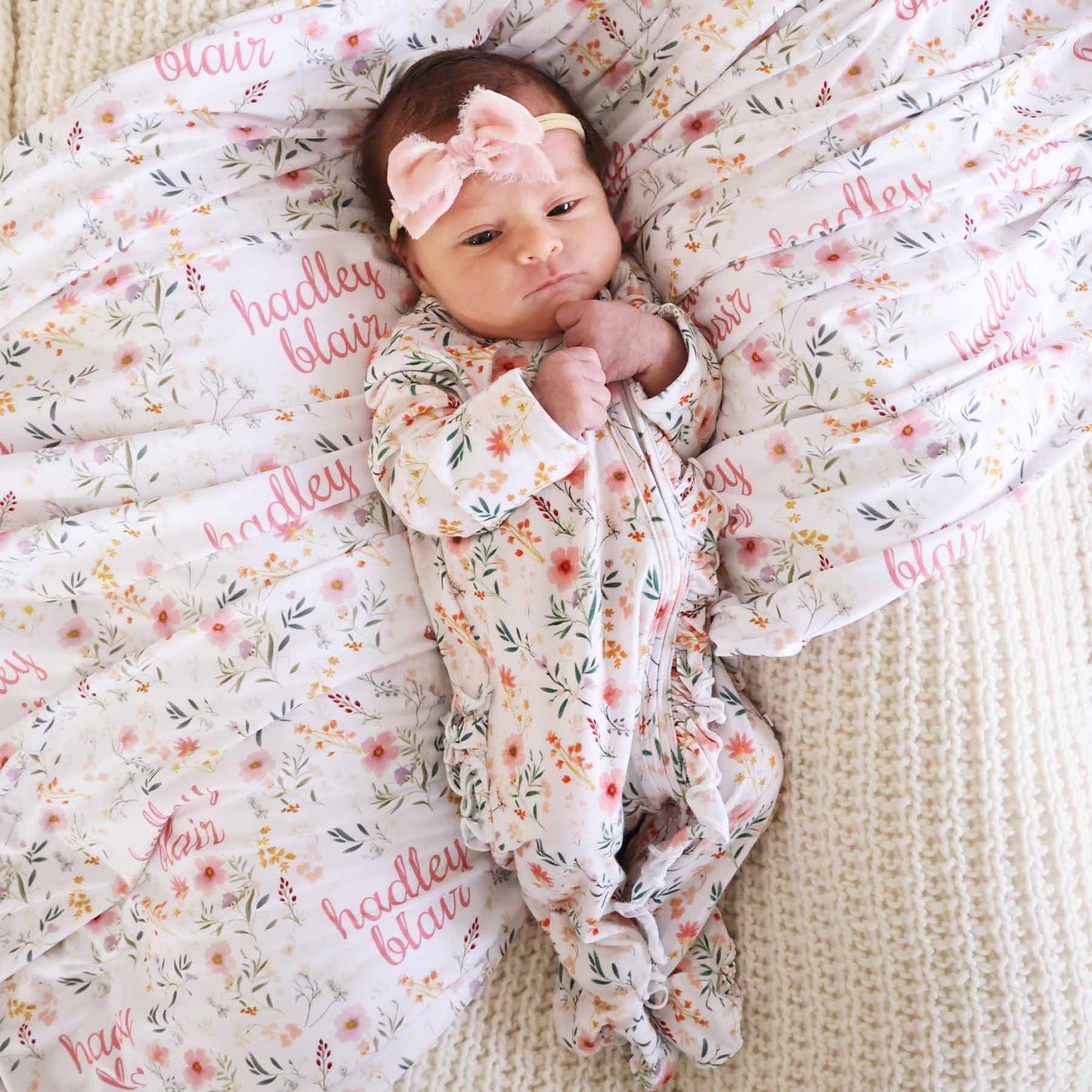 Winnie's Wildflowers Personalized Swaddle Blanket
