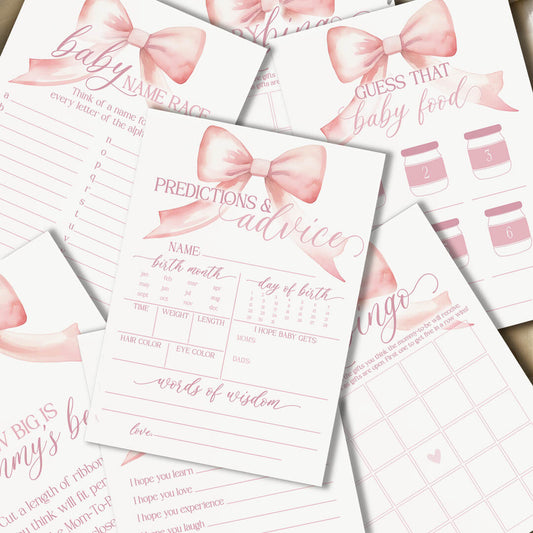 Bow Baby Shower Games - Free Baby Shower Digital Download