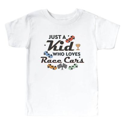 Who Loves Race Cars Kids Graphic Tee | White