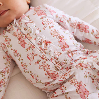 Ballet Blossoms Ruffle Zipper Footie