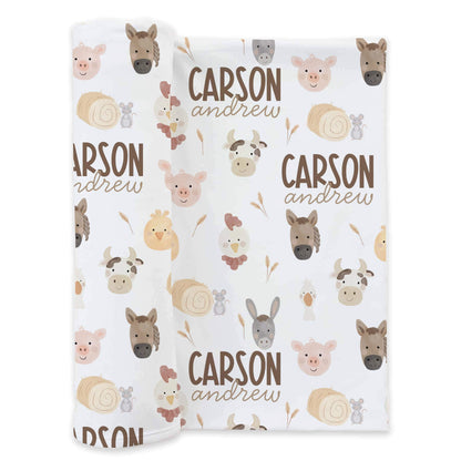 Barnyard Buddies Personalized Swaddle Blanket