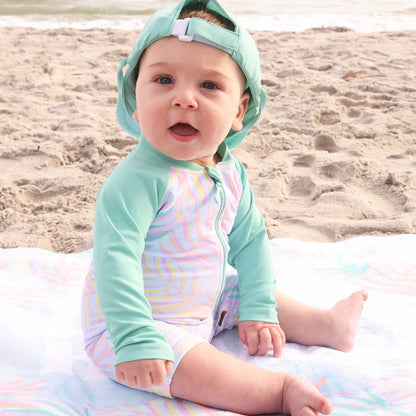 Long Sleeve Rash Guard Swim Romper Shortie | Island Palms