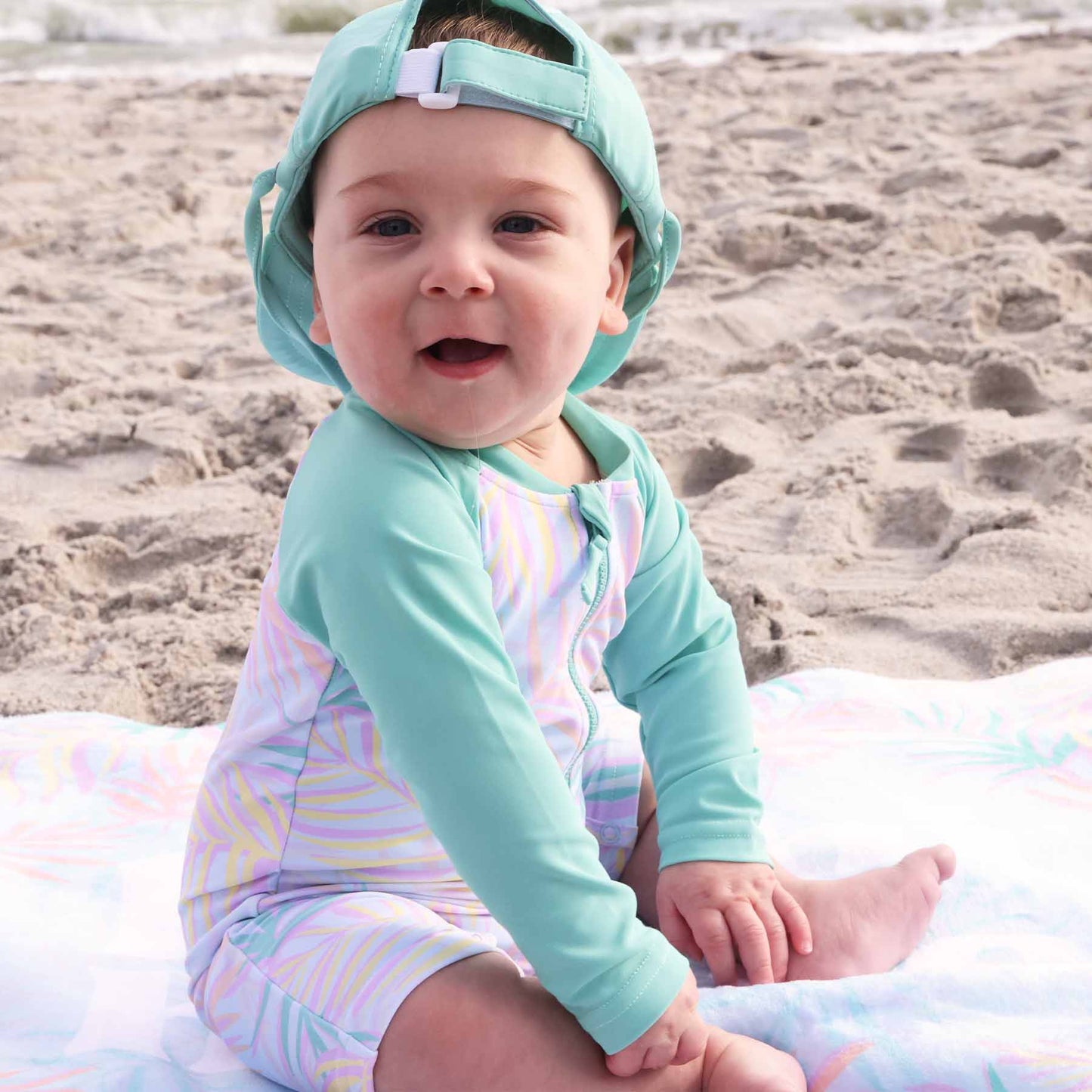 Long Sleeve Rash Guard Swim Romper Shortie | Island Palms