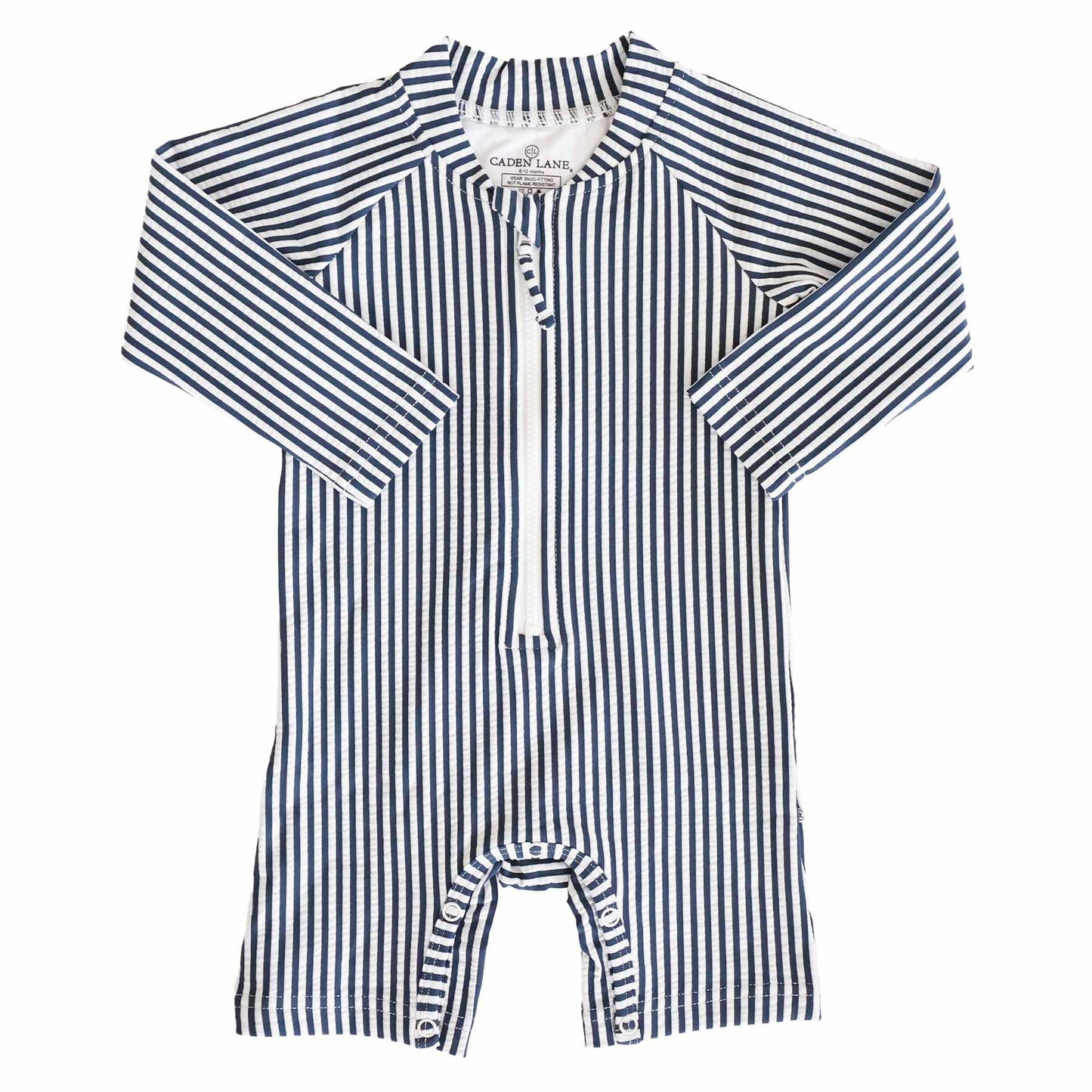Long Sleeve Rash Guard Swim Romper Shortie | Seersucker Navy