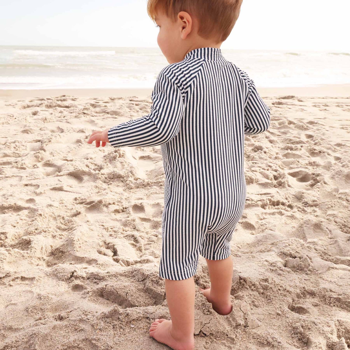 Long Sleeve Rash Guard Swim Romper Shortie | Seersucker Navy