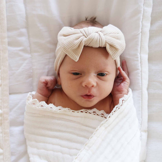 Almond Waffle Bamboo Knit Large Bow Headwrap