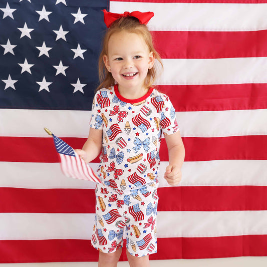Two Piece Short Pajama Set | Party in the USA Bows