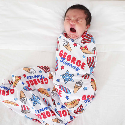 Party in the USA Personalized Swaddle Blanket | Fireworks