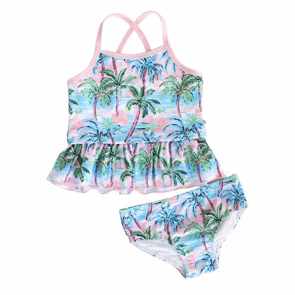 Two Piece Strappy Tankini | Pastel Palms