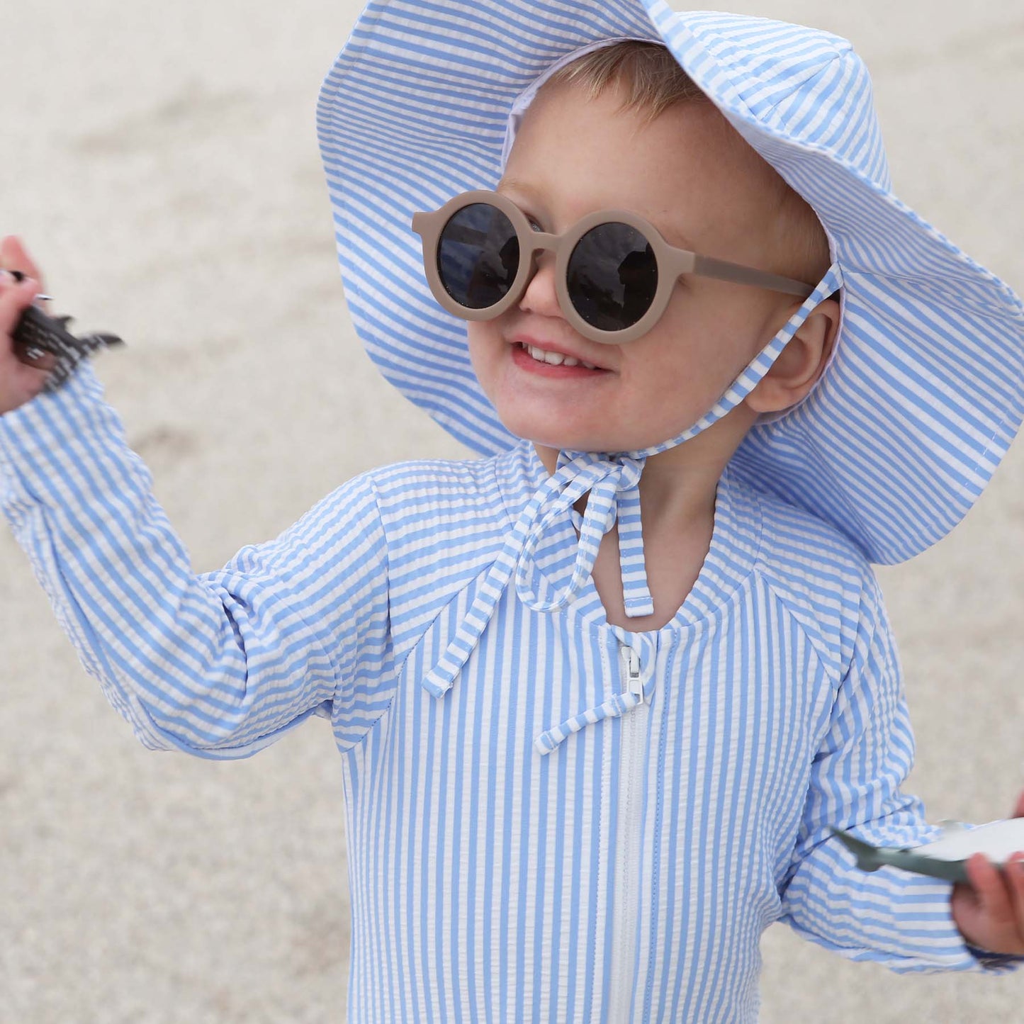 Long Sleeve Rash Guard Swim Romper Shortie | Seersucker Blue