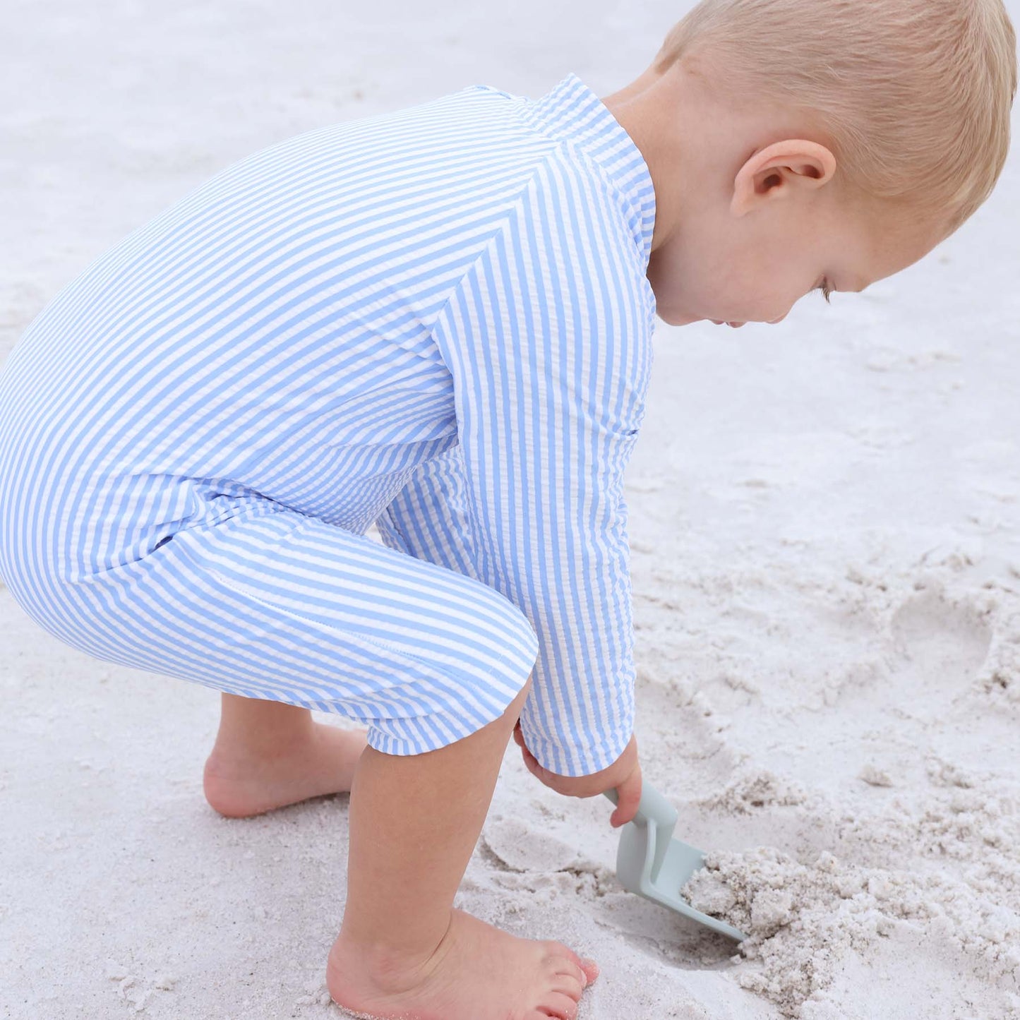 Long Sleeve Rash Guard Swim Romper Shortie | Seersucker Blue