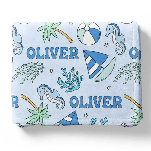 Tiny Tides Personalized Kids Blanket | Blue