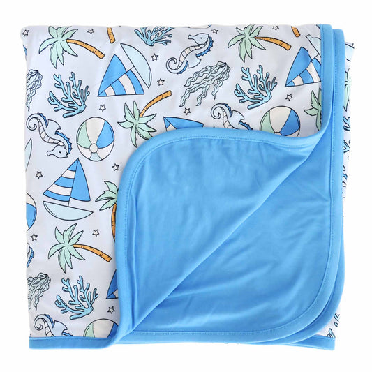 Tiny Tides Double Sided Bamboo Blanket | Blue