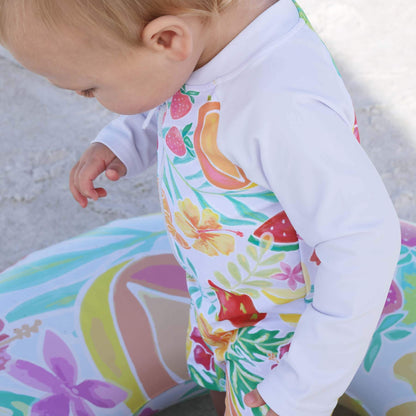 Long Sleeve Rash Guard Swim Romper Shortie | Tropical Paradise